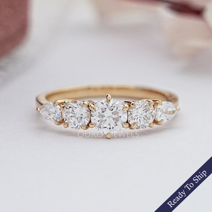 Round And Pear Diamond Five Stone Engagement Ring