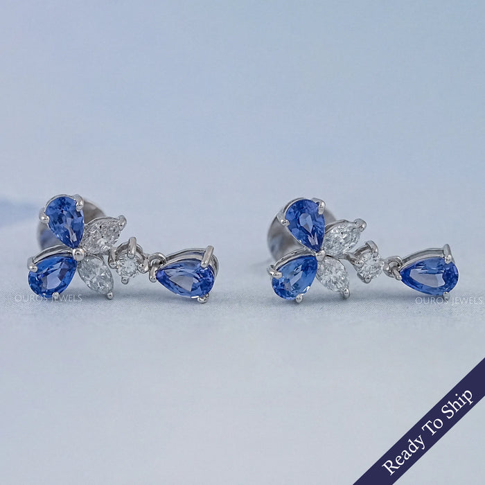 Sapphire Pear And Marquise Lab Diamond Drop Earrings