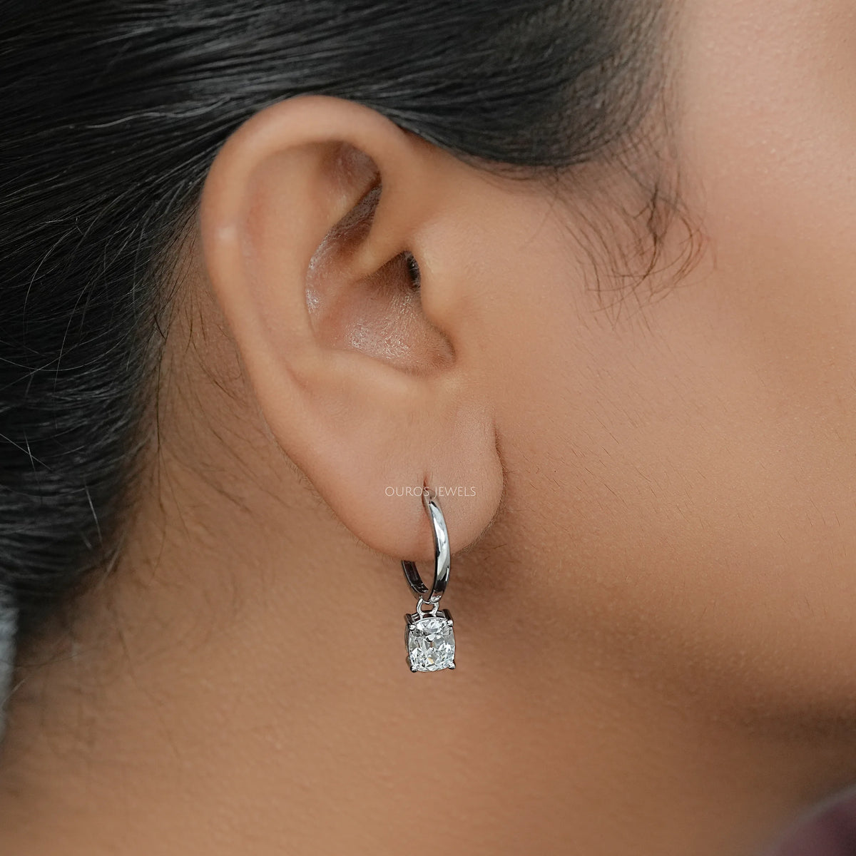 Old Mine Cushion Cut Dangle Hoop Earrings Earrings