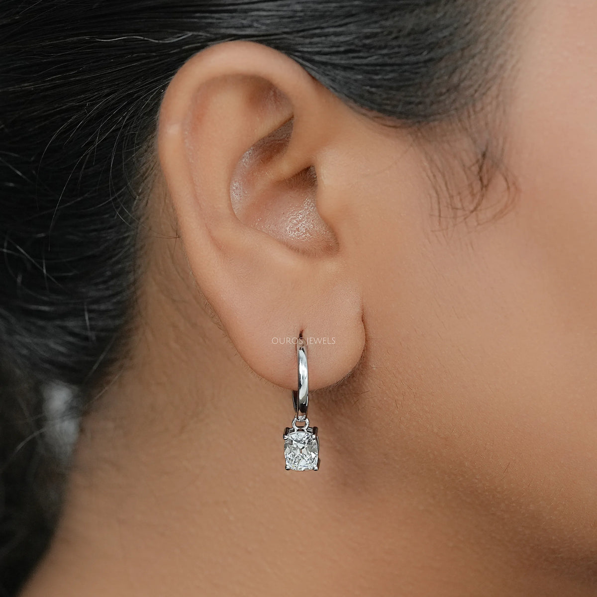 Old Mine Cushion Cut Dangle Hoop Earrings Earrings
