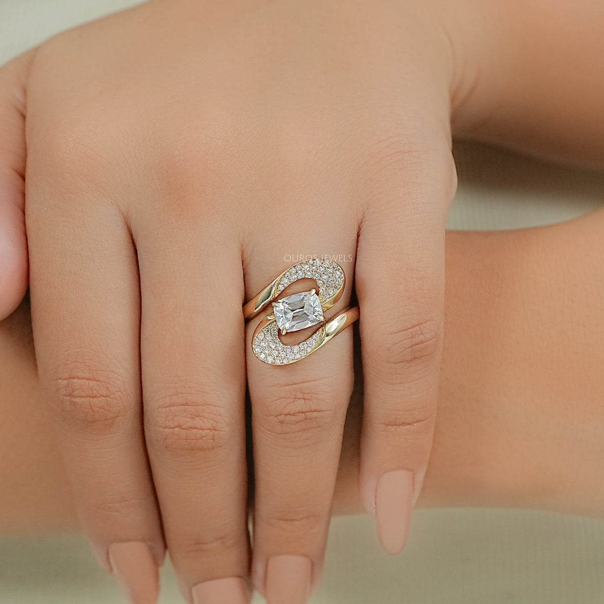 Old Mine Cushion Cut Diamond Accent Bypass Ring Rings