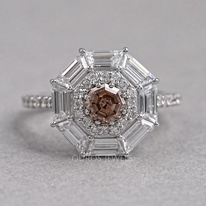 Brown Octagon Diamond Double Halo Ring