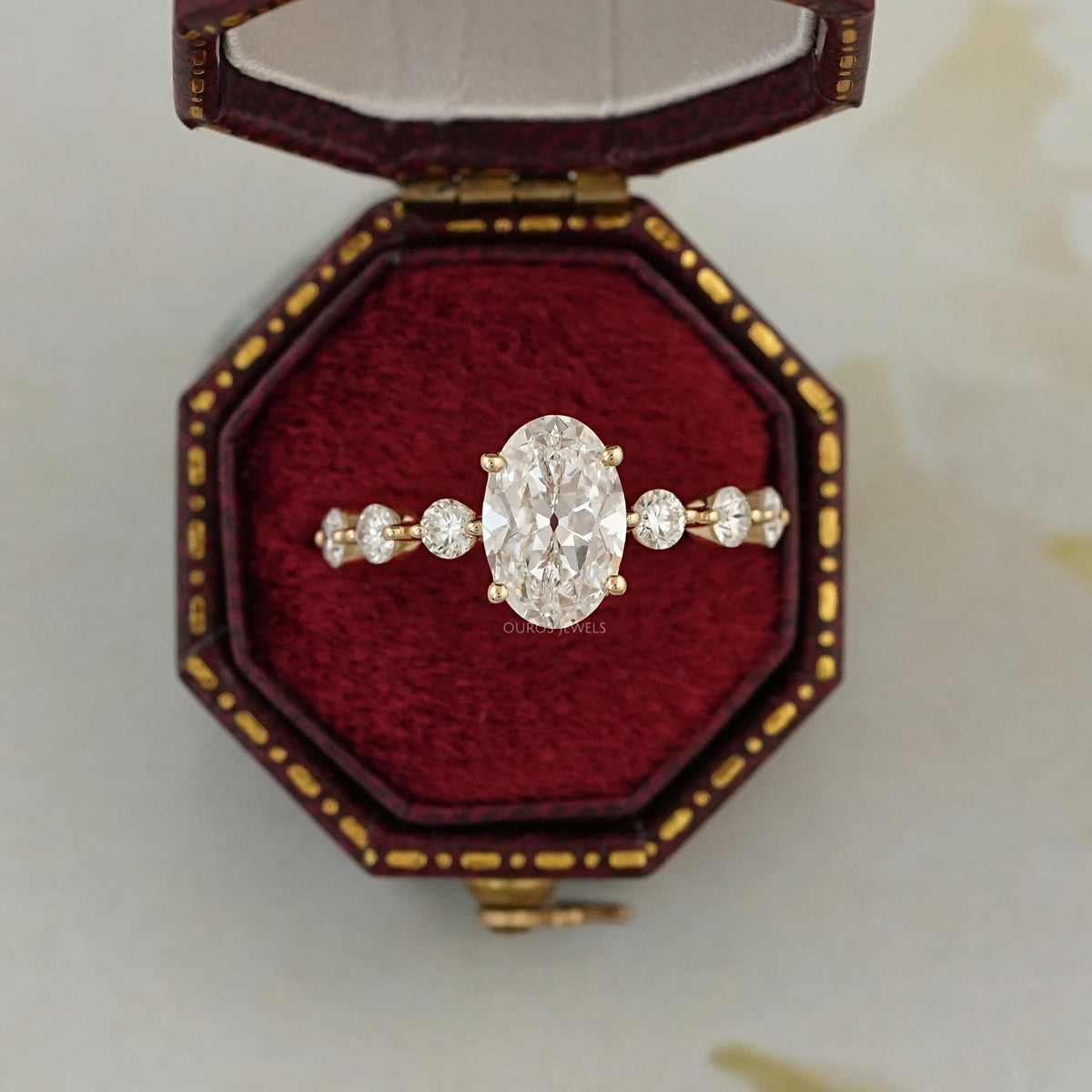 Old Mine Moval Cut Solitaire Accent Engagement Ring Ring