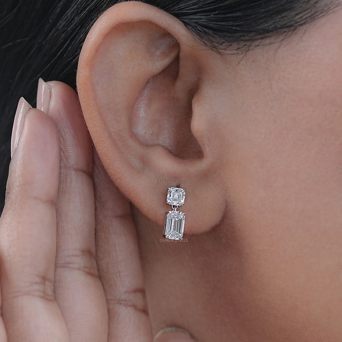 Old Mine Emerald And Asscher Diamond Drop Earrings