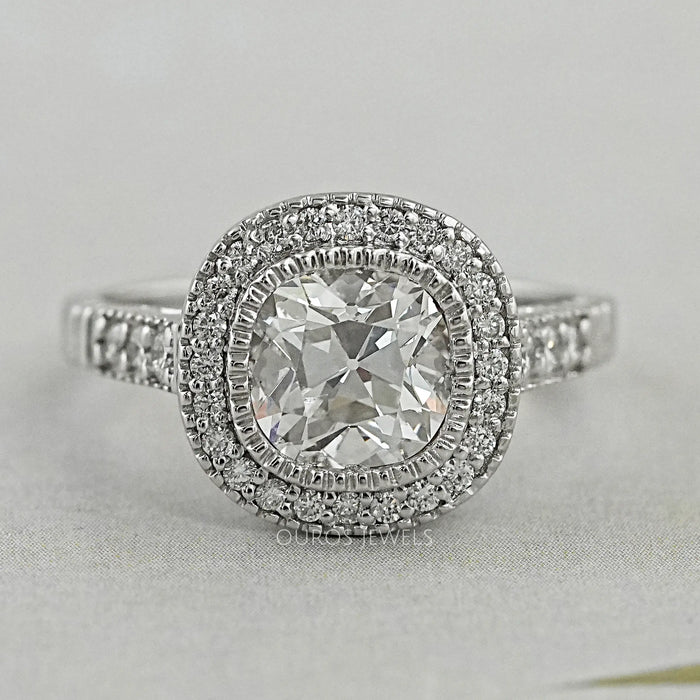 Old Mine Cushion Cut Halo Diamond Engagement Ring