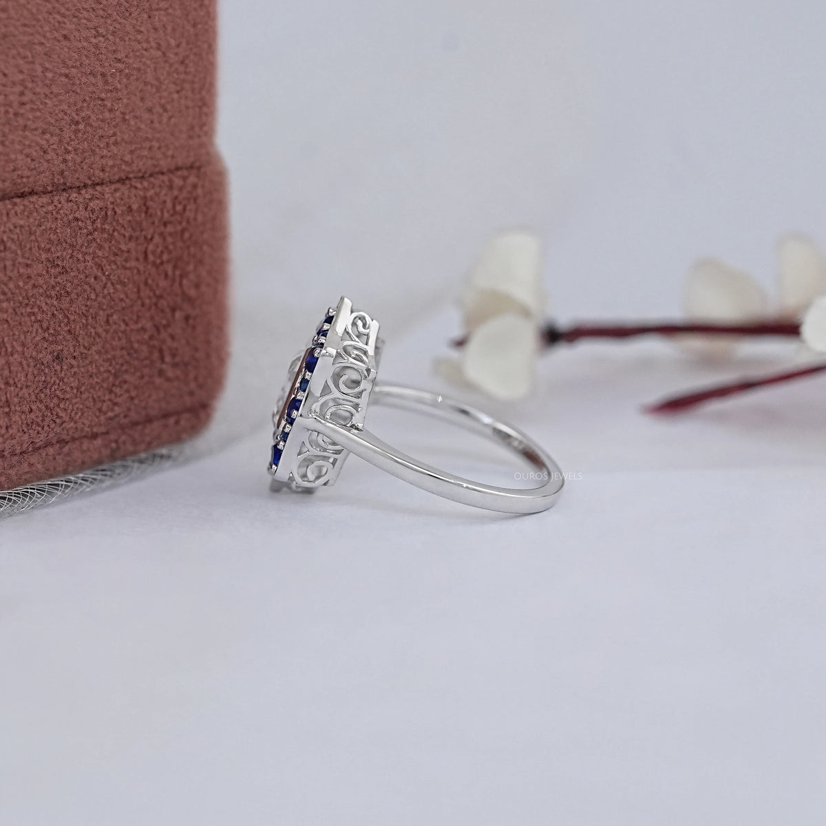 Bezel Set Old Mine Emerald Diamond Halo Gemstone Ring Rings