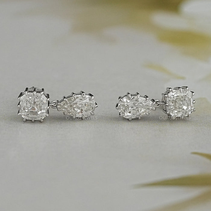 Old Mine Pear Cut Lab Diamond Dangle Earrings
