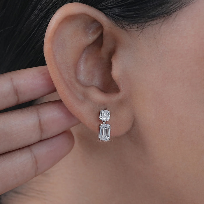 Old Mine Emerald And Asscher Diamond Drop Earrings