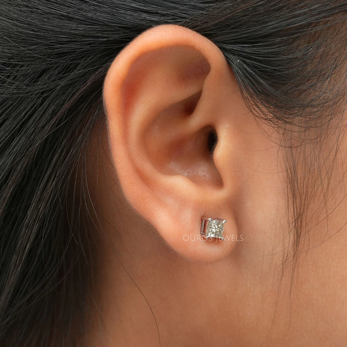 Princess Cut Olive Solitaire Diamond Earrings