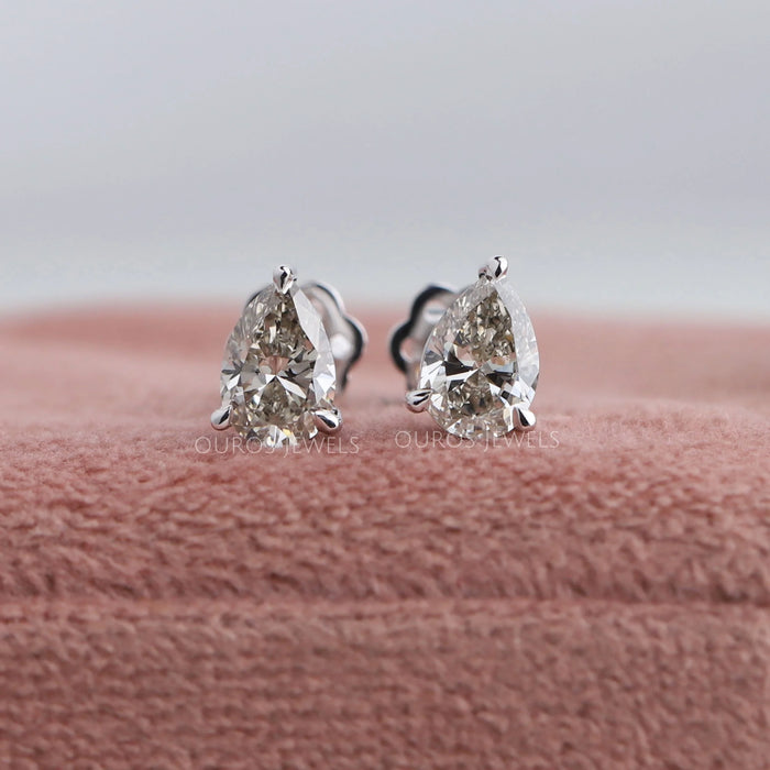 Pear Moss Agate Diamond Stud Earrings