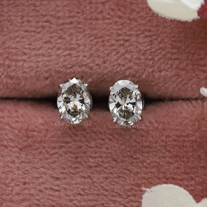 Olive Color Oval Solitaire Diamond Studs