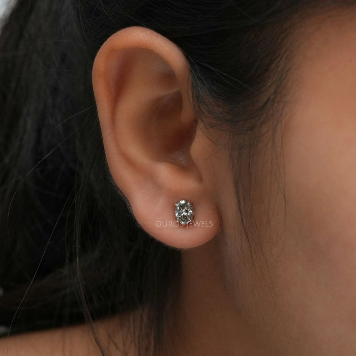 Olive Color Oval Solitaire Diamond Studs