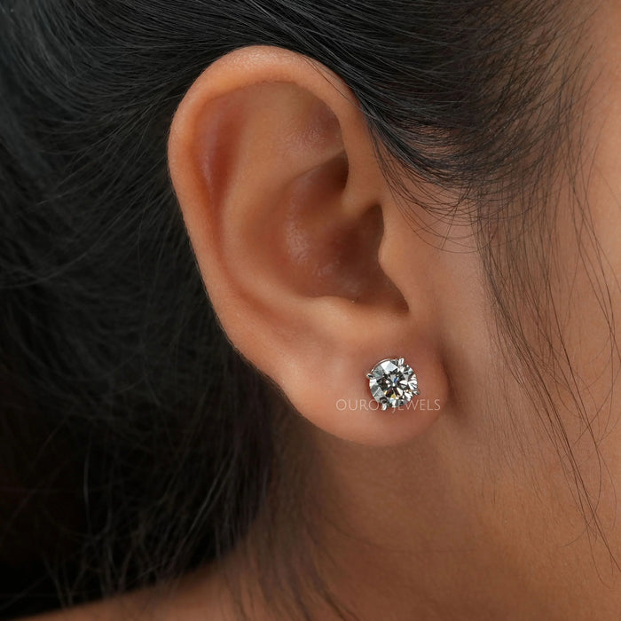 1 Carat Olive Round Diamond Earrings