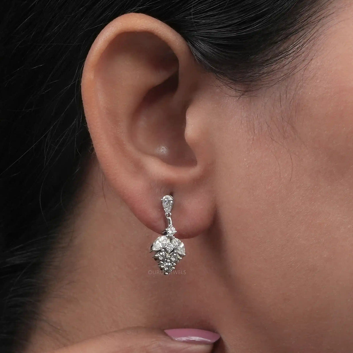 Olive Round Shape Cluster Diamond Earrings Earrings