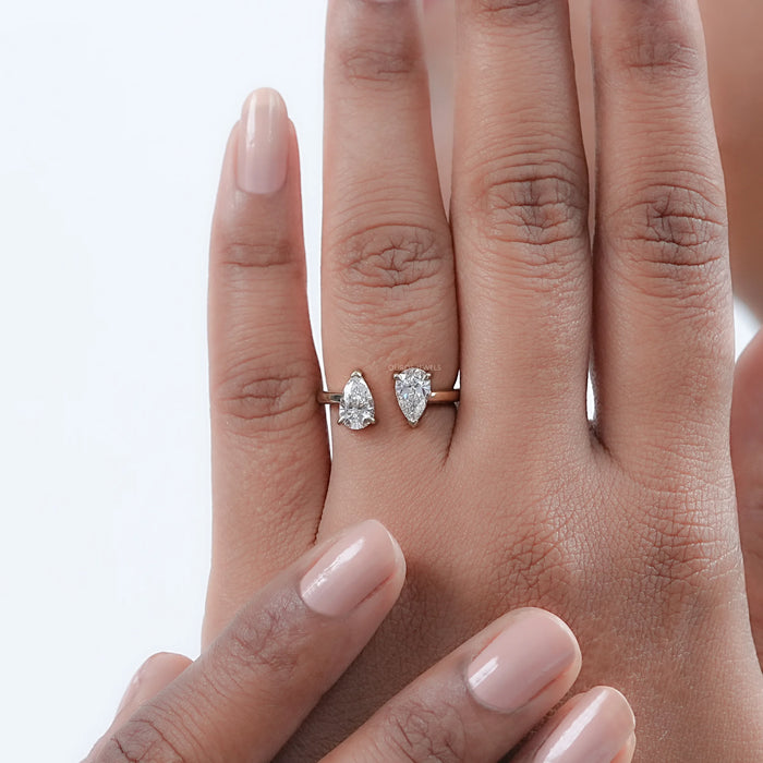 Two Stone Pear Lab Diamond Toi Et Moi Open Cuff  Ring