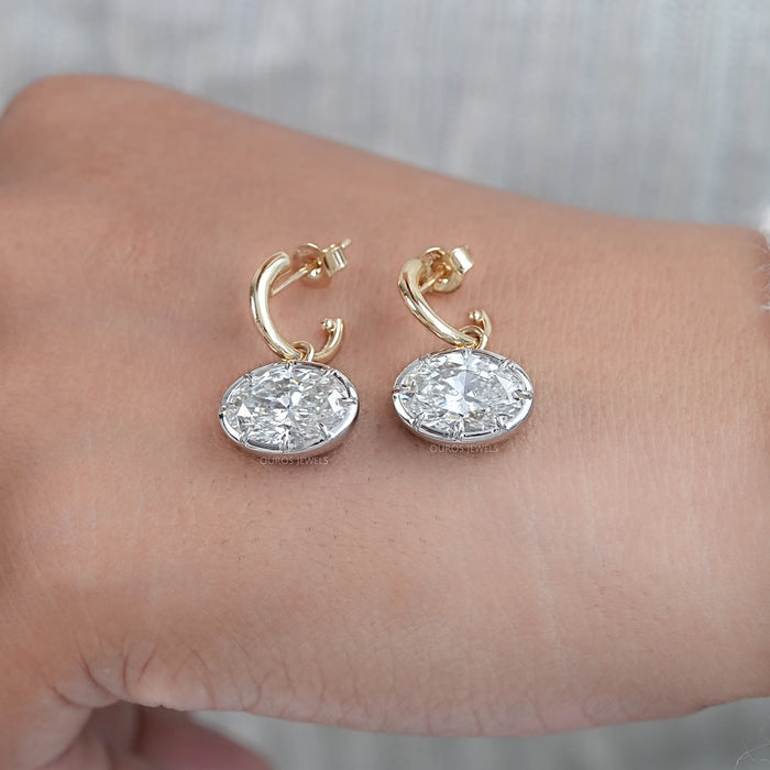 East West Oval Lab Diamond C Hook Earrings