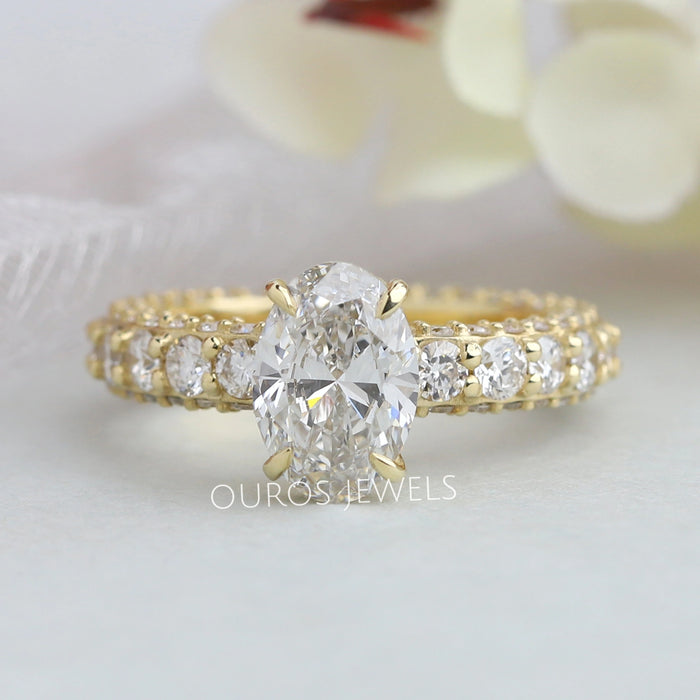 Hidden Halo Oval Diamond Solitaire Accent Ring