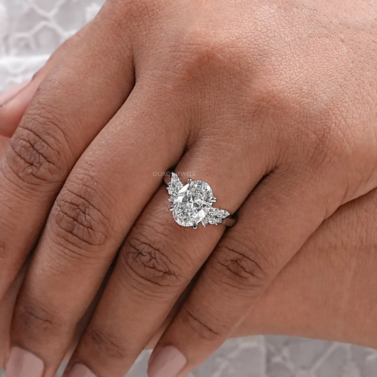 Solitaire Oval Cut Cluster Lab Grown Diamond Ring Ring