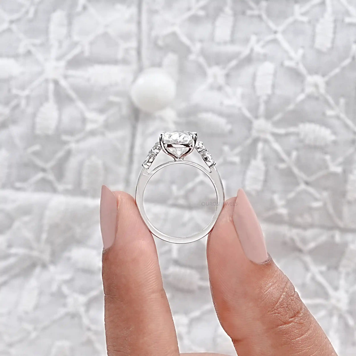 Solitaire Oval Cut Cluster Lab Grown Diamond Ring Ring