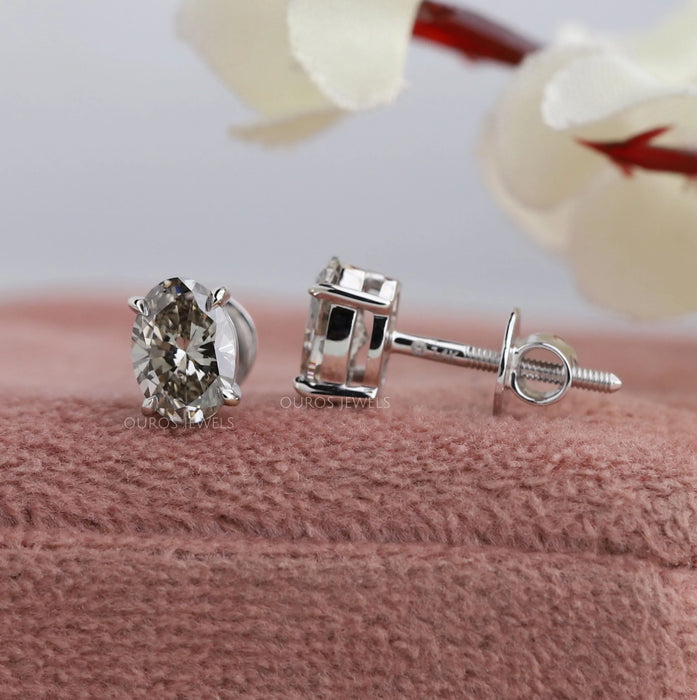 Olive Color Oval Solitaire Diamond Studs