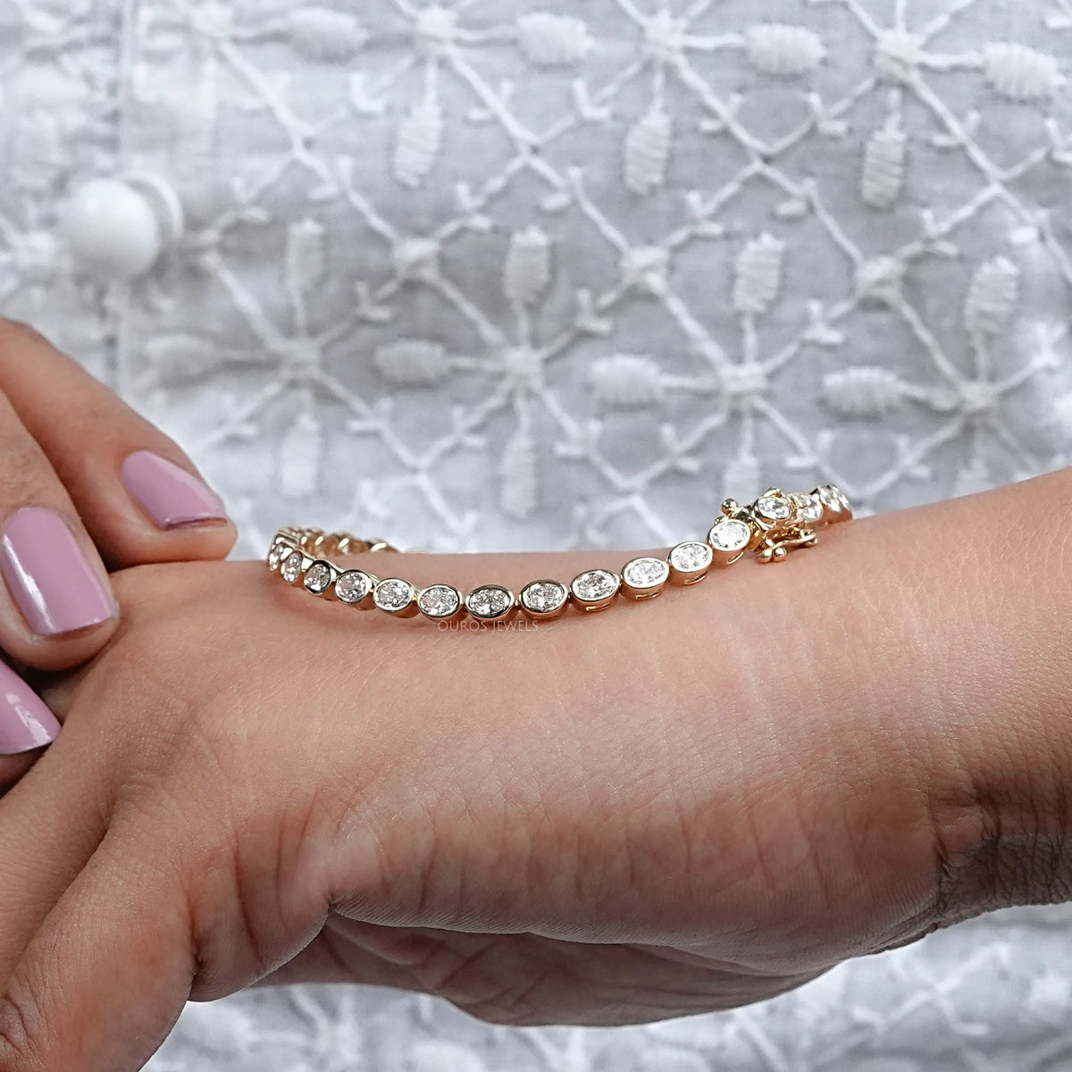 Bezel Set Oval Cut Lab Grown Diamond Tennis Bracelet Bracelet