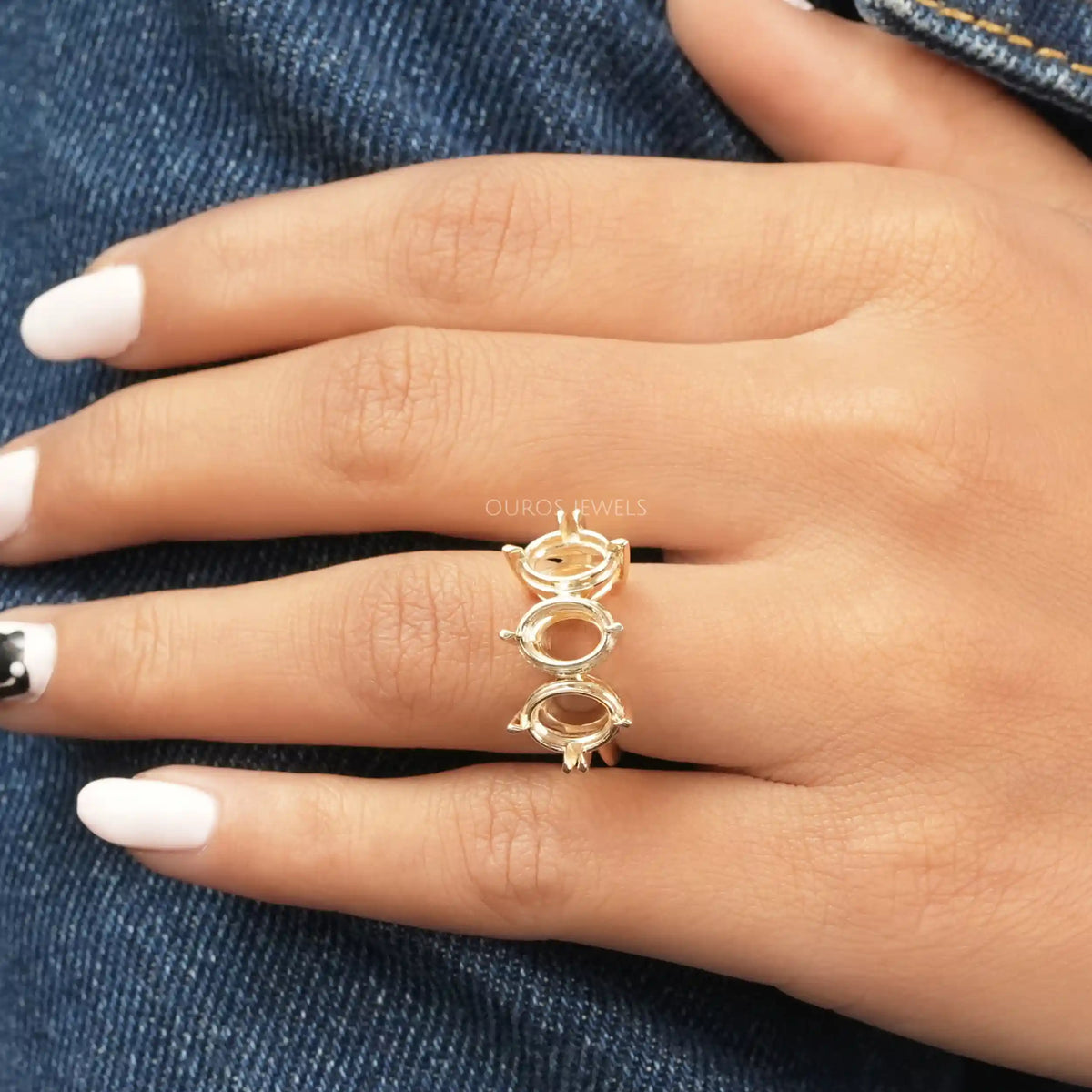 Three Stone Oval Semi Mount Engagement Ring