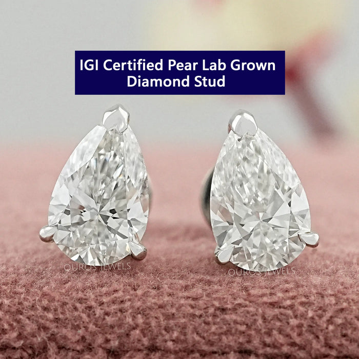 Pear Cut Lab Diamond Stud Earrings