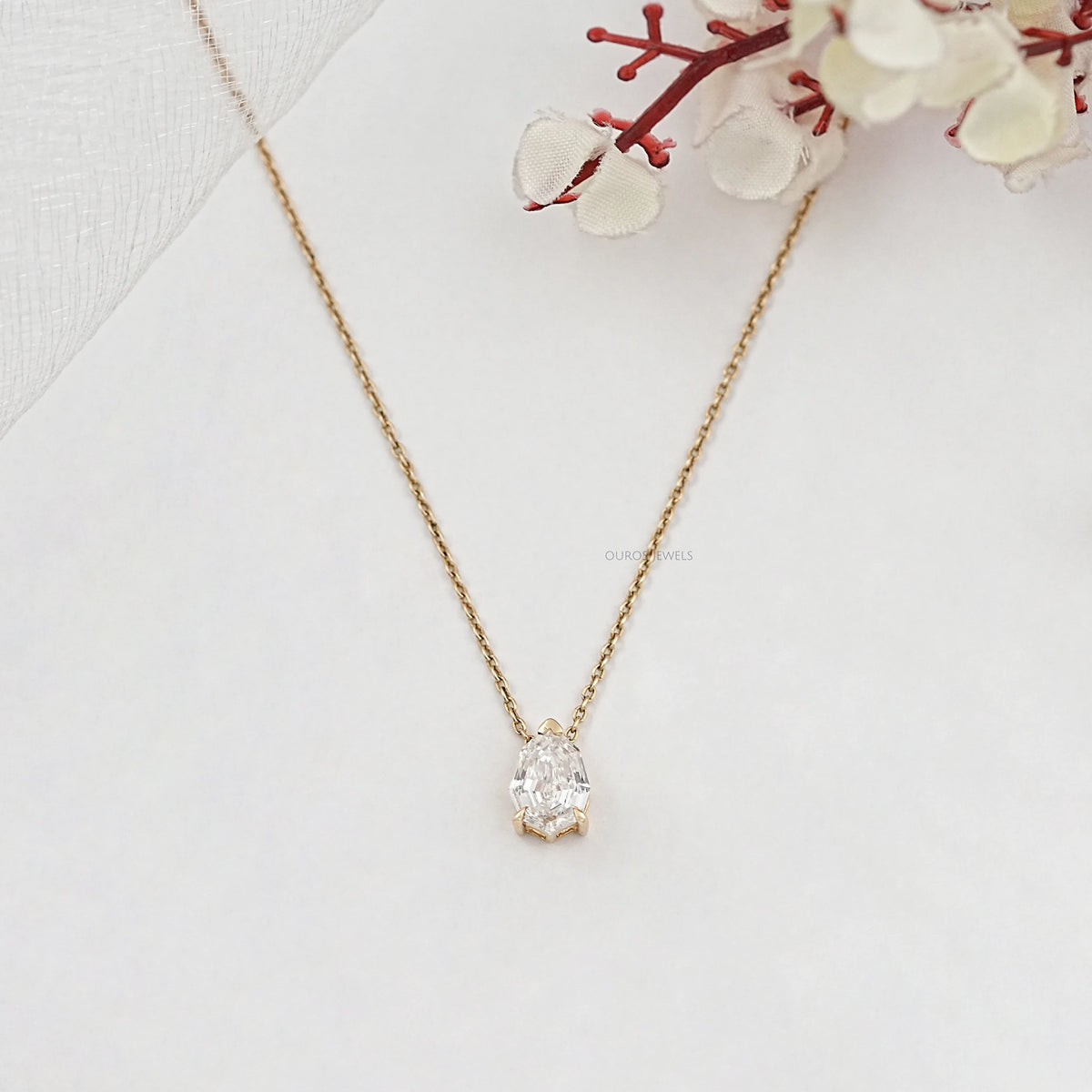 Step Cut Pear Lab Diamond Solitaire Pendant Necklaces