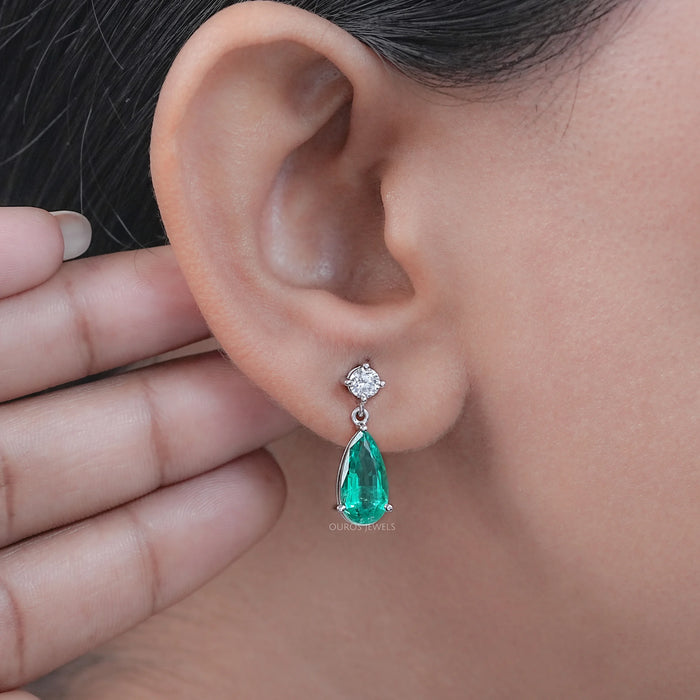 Green Pear Gemstone Drop Earrings