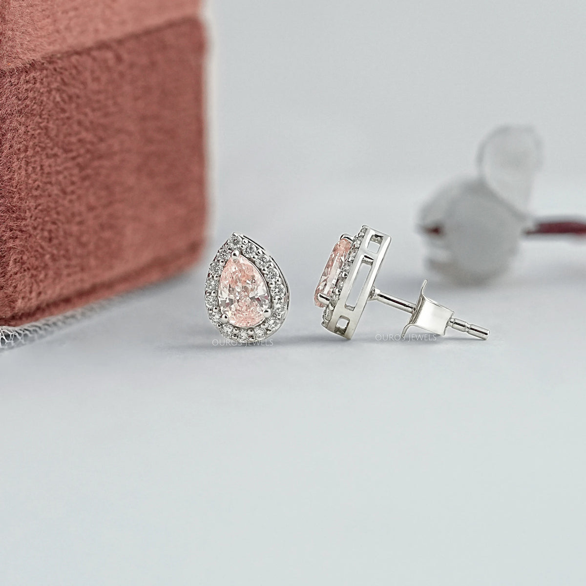 Pear Gemstone And Lab Diamond Halo Stud Earrings Earrings