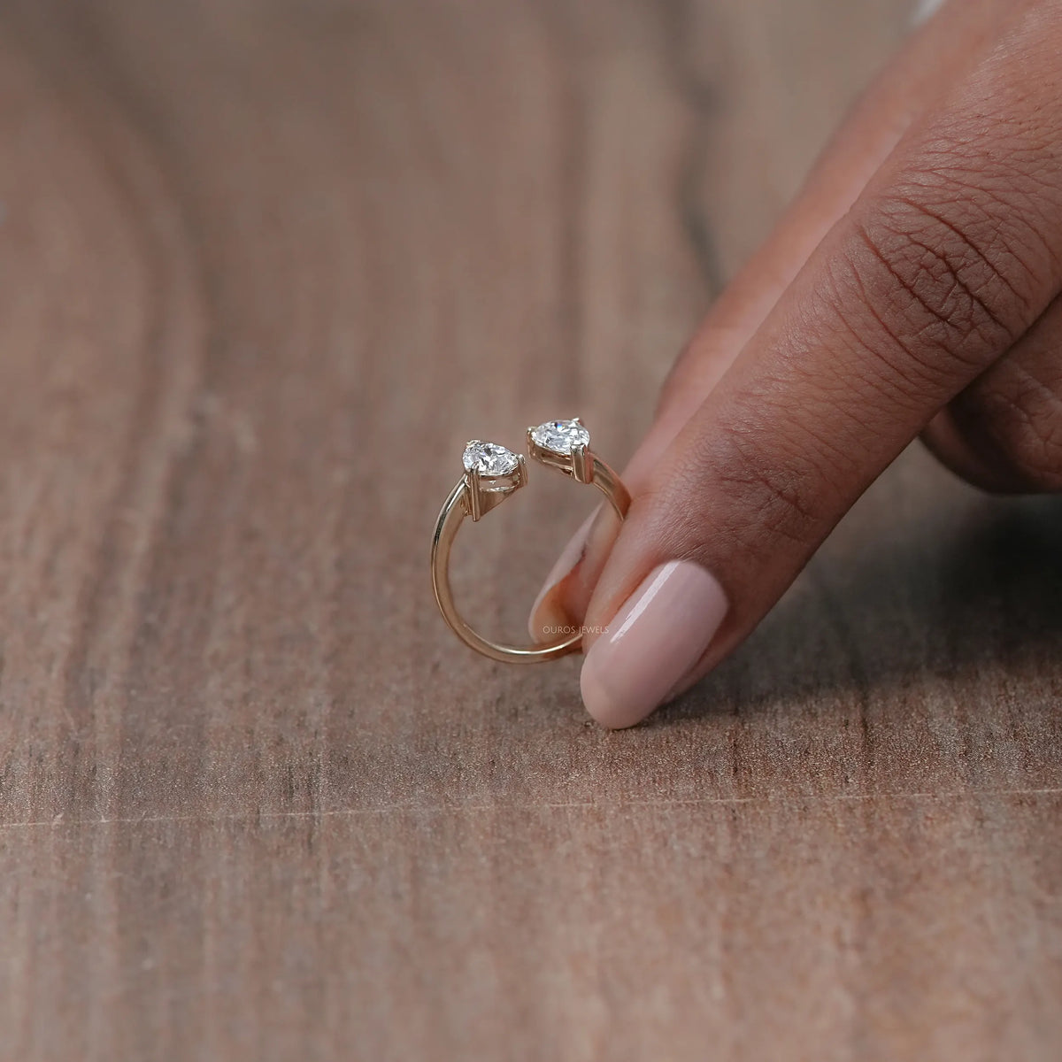 Two Stone Pear Lab Diamond Toi Et Moi Open Cuff Ring