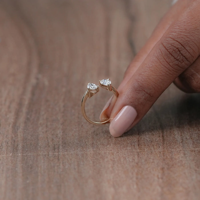 Two Stone Pear Lab Diamond Toi Et Moi Open Cuff  Ring