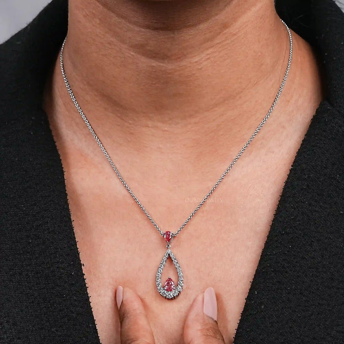 Open Pear Shape Pink Lab Diamond Pendant