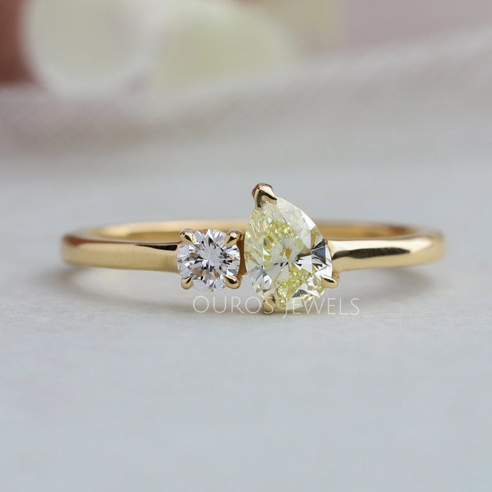 Yellow Pear and Round Diamond Two Stone Ring