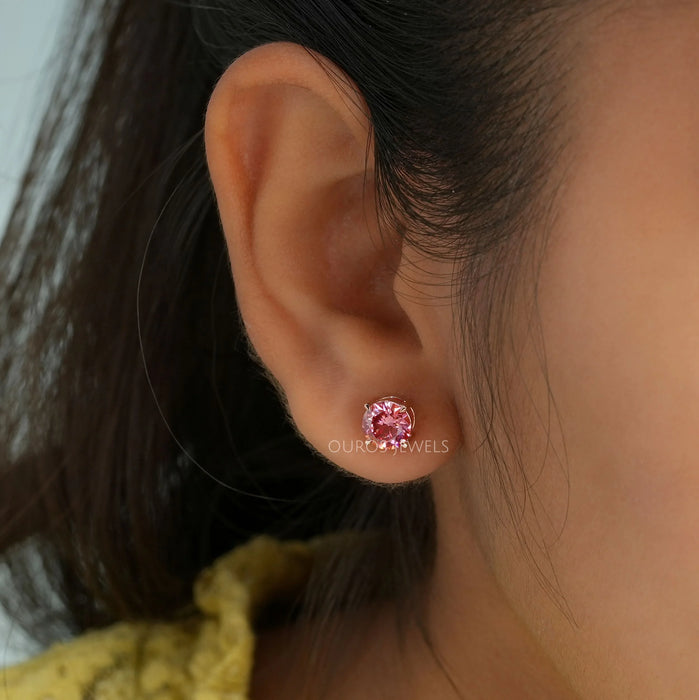 Fancy Pink Round Lab Made Diamond Studs