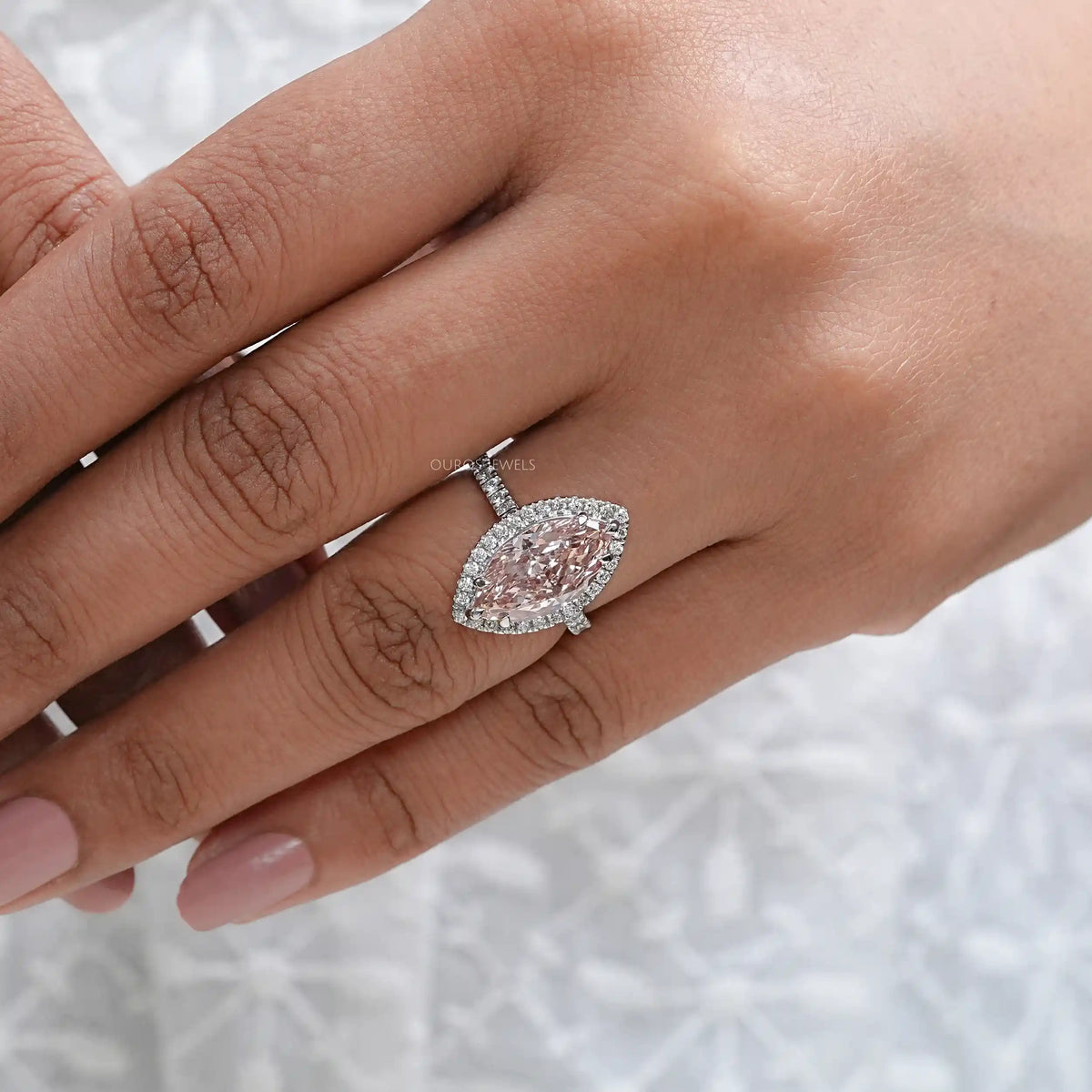 Pink Marquise Cut Halo With Accent Diamond Engagement Ring Rings