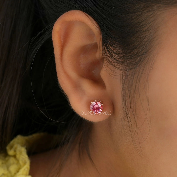 Fancy Pink Round Lab Made Diamond Studs
