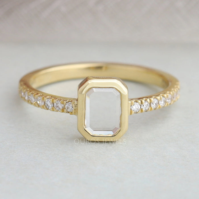 Emerald Portrait Cut Lab Diamond Wedding Ring