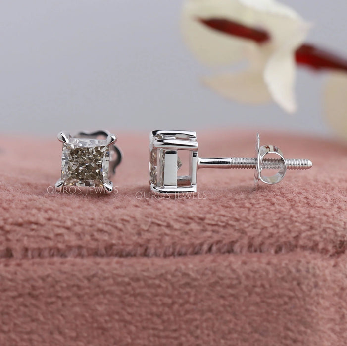 Princess Cut Olive Solitaire Diamond Earrings