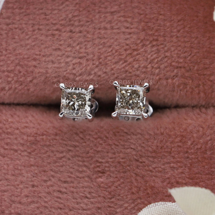 Princess Cut Olive Solitaire Diamond Earrings