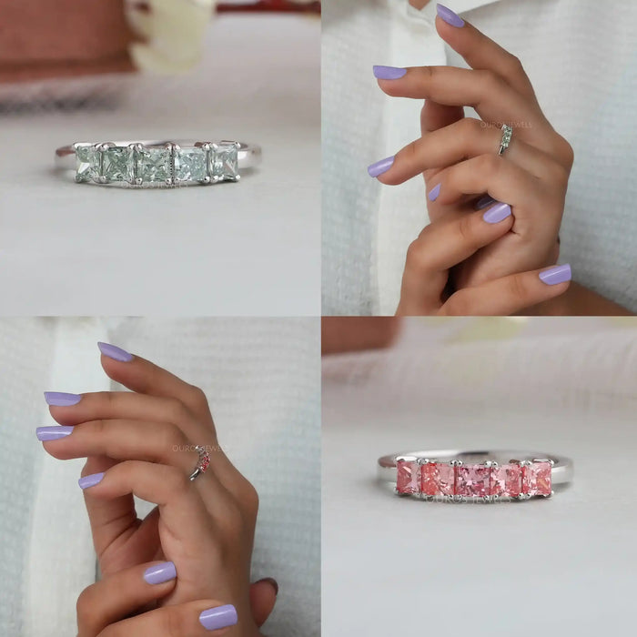 Princess Cut Diamond Five Stone Engagement  Ring