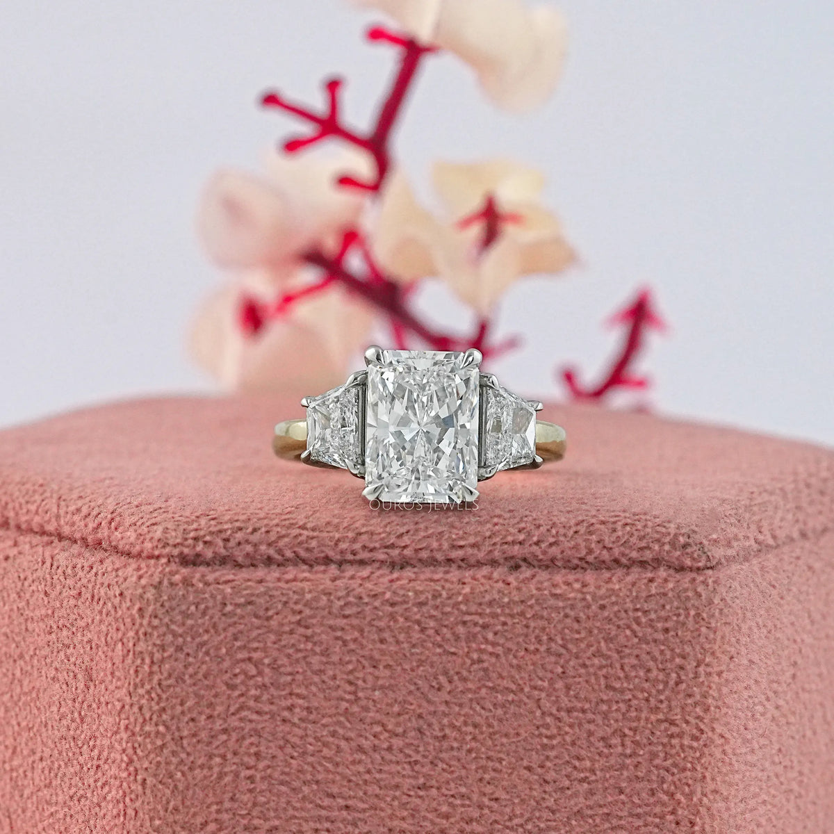 Three Stone Radiant And Trapezoid Lab Diamond Ring Ring