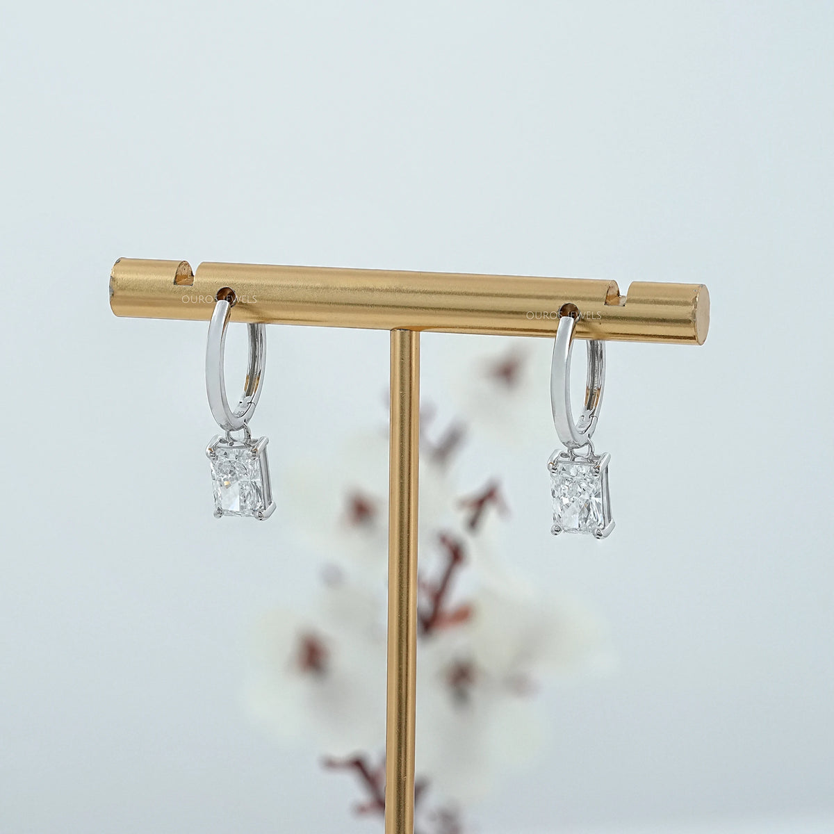 Radiant Cut Lab Diamond Dangle Hoop Earrings Earrings