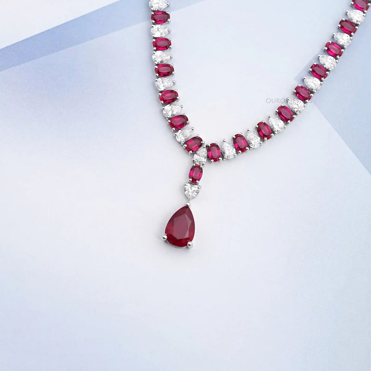 Ruby Pear And Oval Gemstone Necklace