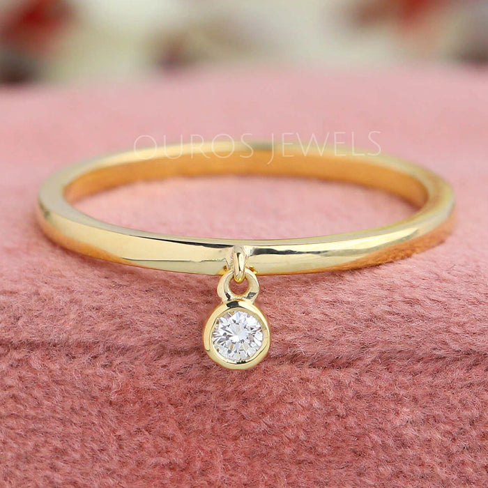 Bezel Set Round Diamond Dangle Ring