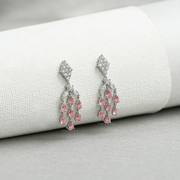 Fancy Pink Pear Chandelier Earrings