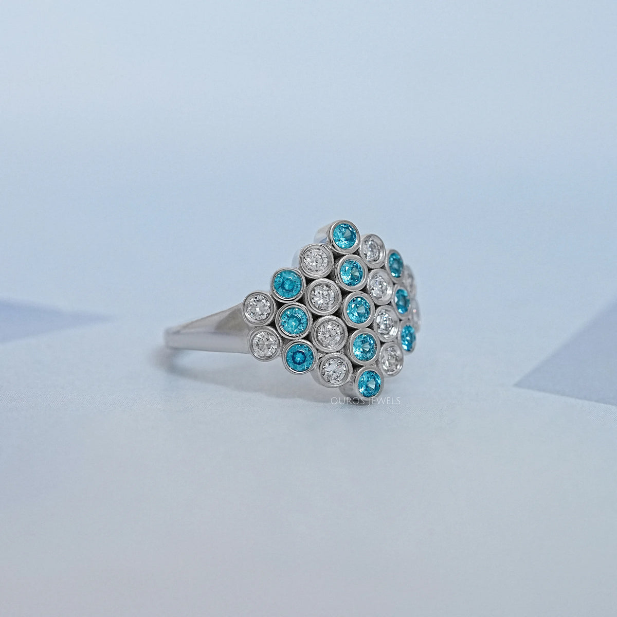 Round Cut Paraiba Lab Gemstone Bezel Set Wedding Ring Ring