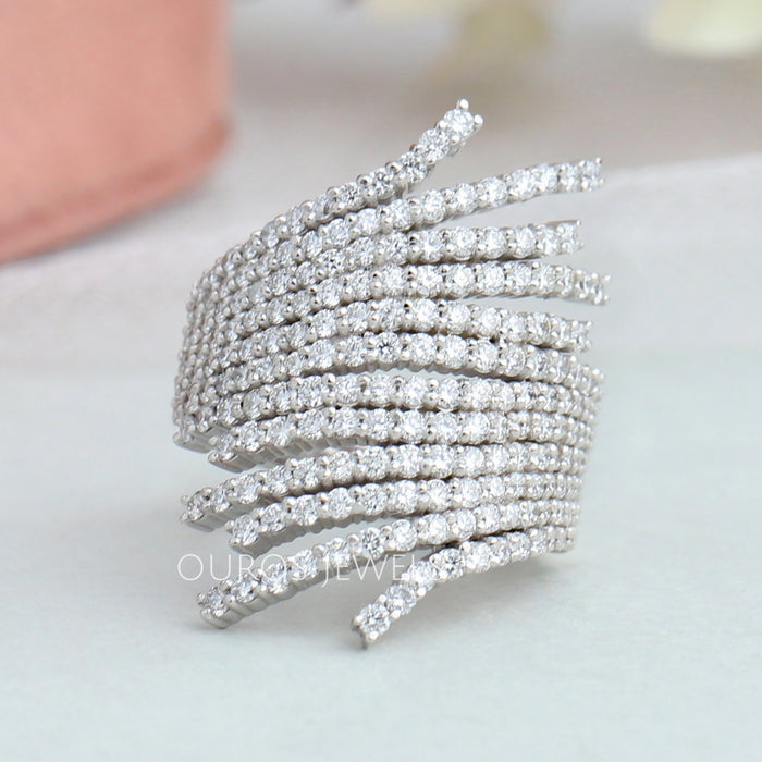 Pave Diamond Bypass Multi Row Ring