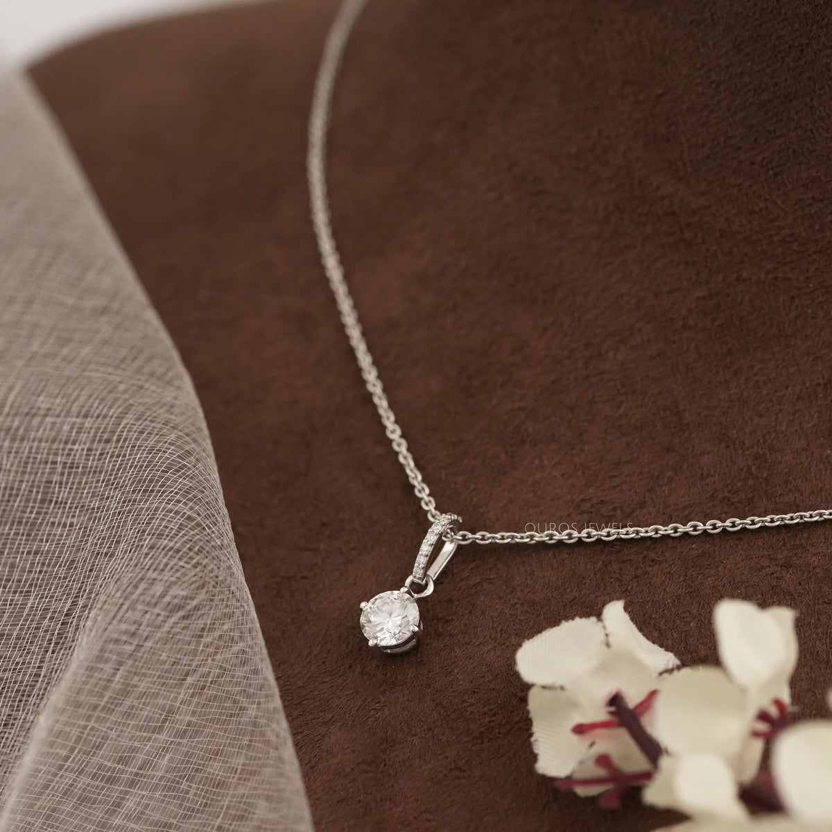 Classic Solitaire Round Cut Lab Grown Diamond Bail Pendant Necklaces