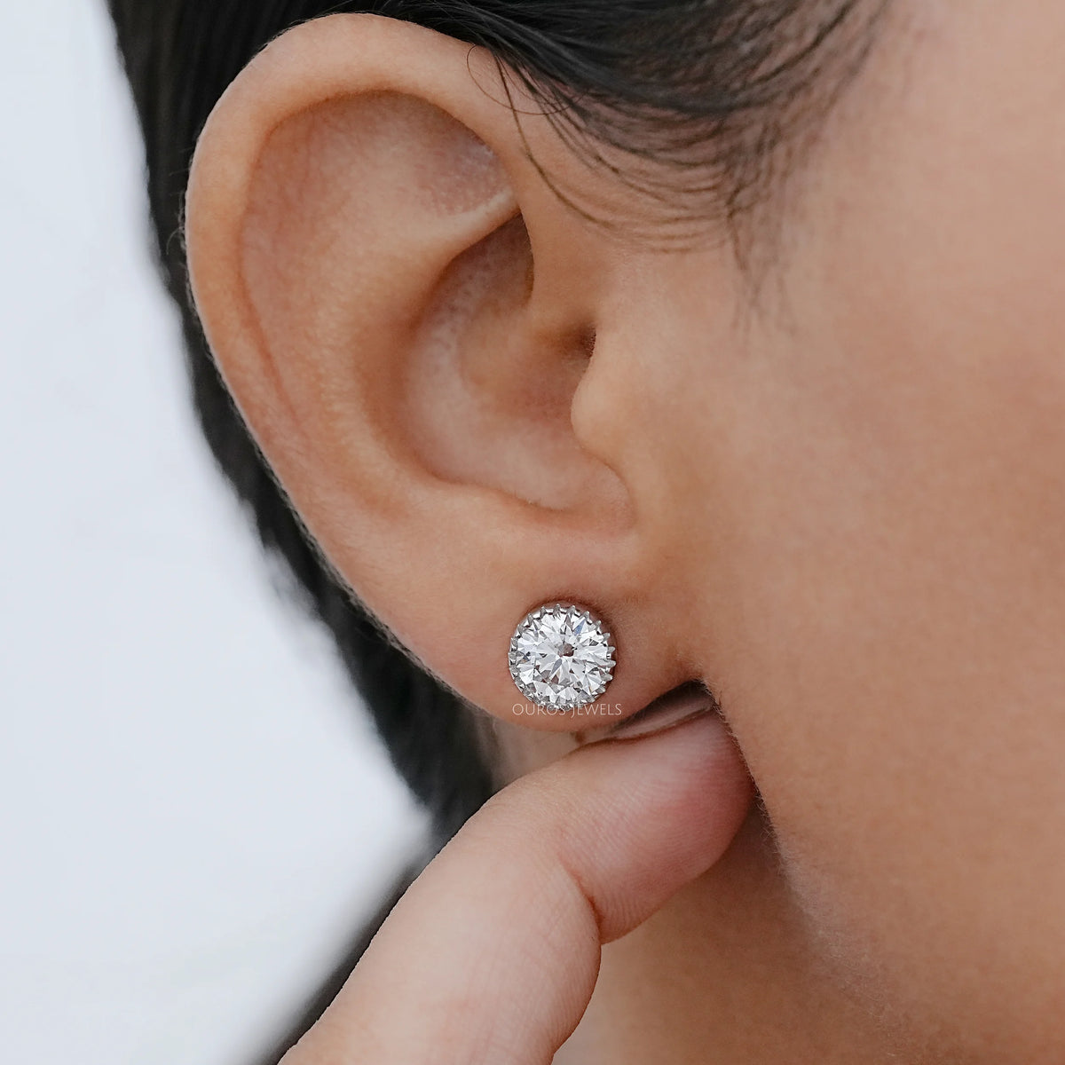 Round Lab Diamond Milgrain Stud Earrings Earrings